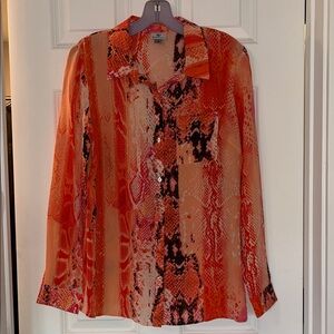 VIBRANT 🆒 ORANGE Sheer Snake Print Blouse WORTHINGTON MEDIUM